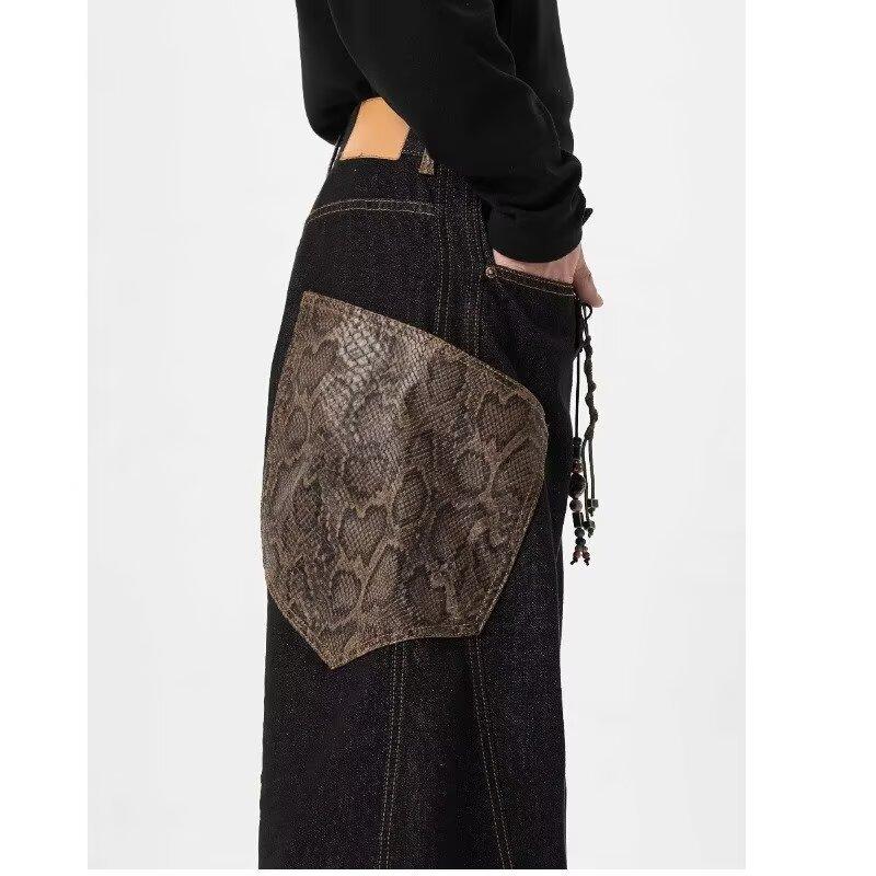 Универсальный литературный тренд мода ленивый простой новый популярный змеиный принт джинсы-полумесяц Харадзюку инста