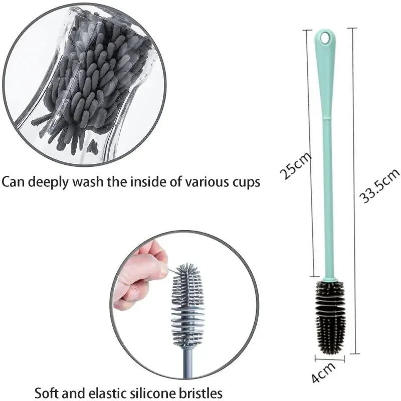 Silicone Long Handled Cup Brush Insulated Cup Cleaning Brush Long Handled Cup Brush Milk Bottle Corners Kitchen Cleaning Brush
