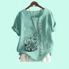 Women Casual Short Sleeve Blouse Laides Cotton Linen Top Fashion Floral Print Loose T-shirt