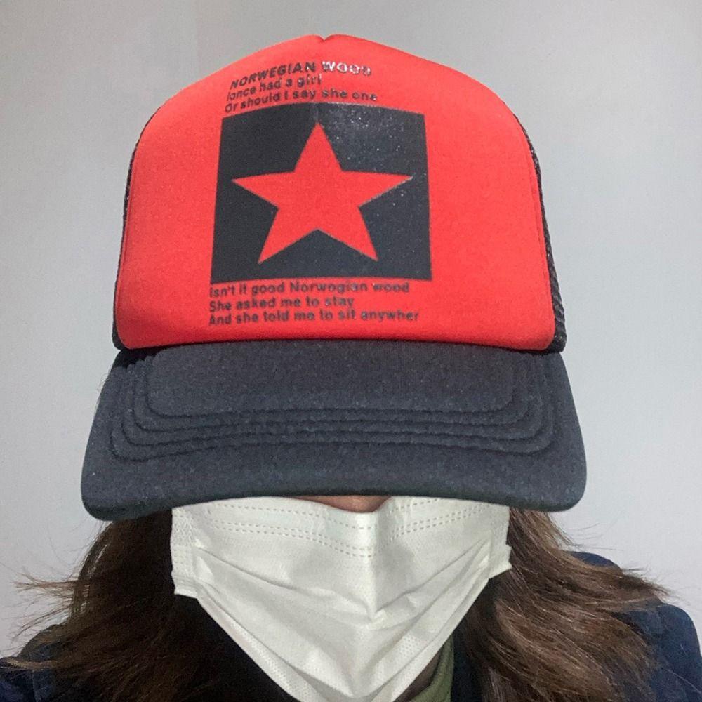 Hip Hop Letter Korean Five-pointed Star For Women Mesh Hat Snapback Cap Visors Cap Baseball Cap