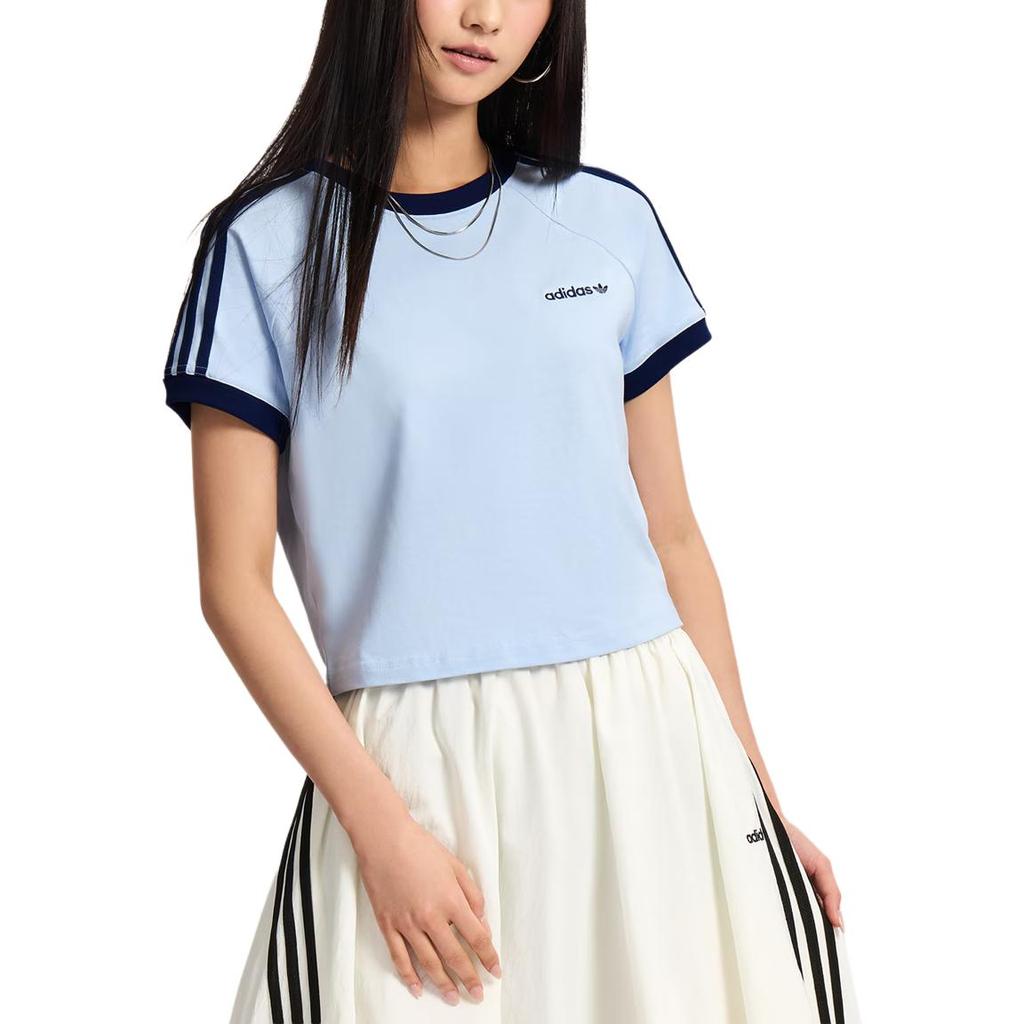 adidas Женская спортивная футболка Originals с коротким рукавом и тремя полосками, укороченная KX7971