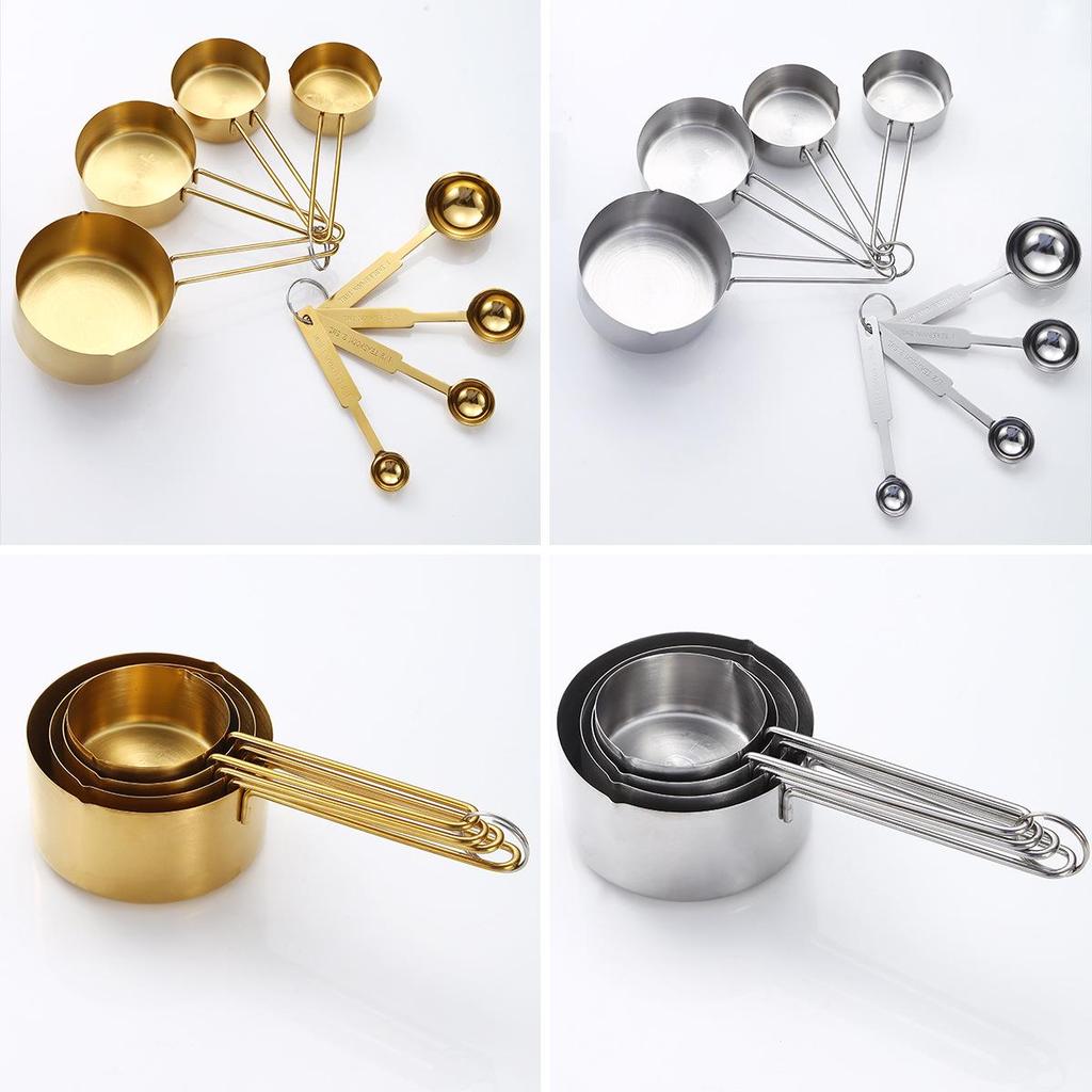 Набор мерных чашек и ложек из нержавеющей стали для кофе, приправ, выпечки - набор из 4 или 8 предметов.