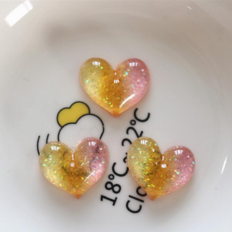 10 Pcs New Lovely Mini Colour Cartoon Bicolor Heart Resin Scrapbook Diy Jewellery Hairpin Accessories Decorate Craft A76