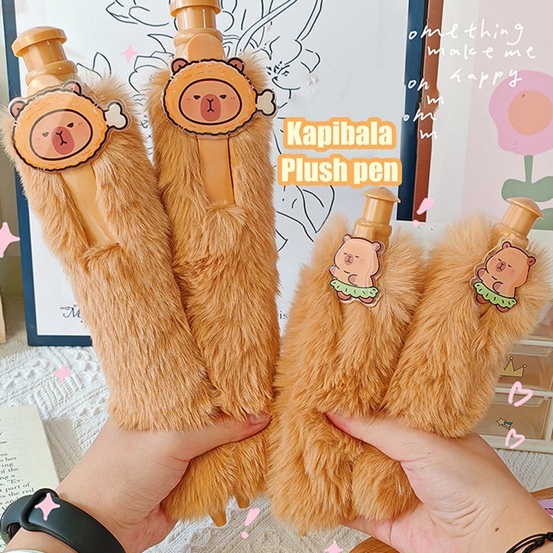 Cute Capybara Plush Pen Funny Super Large Press-On Gel Pen Quick Drying Soft Grip Stationery Writing Tool 0.5Mm Neutral Pen Gift