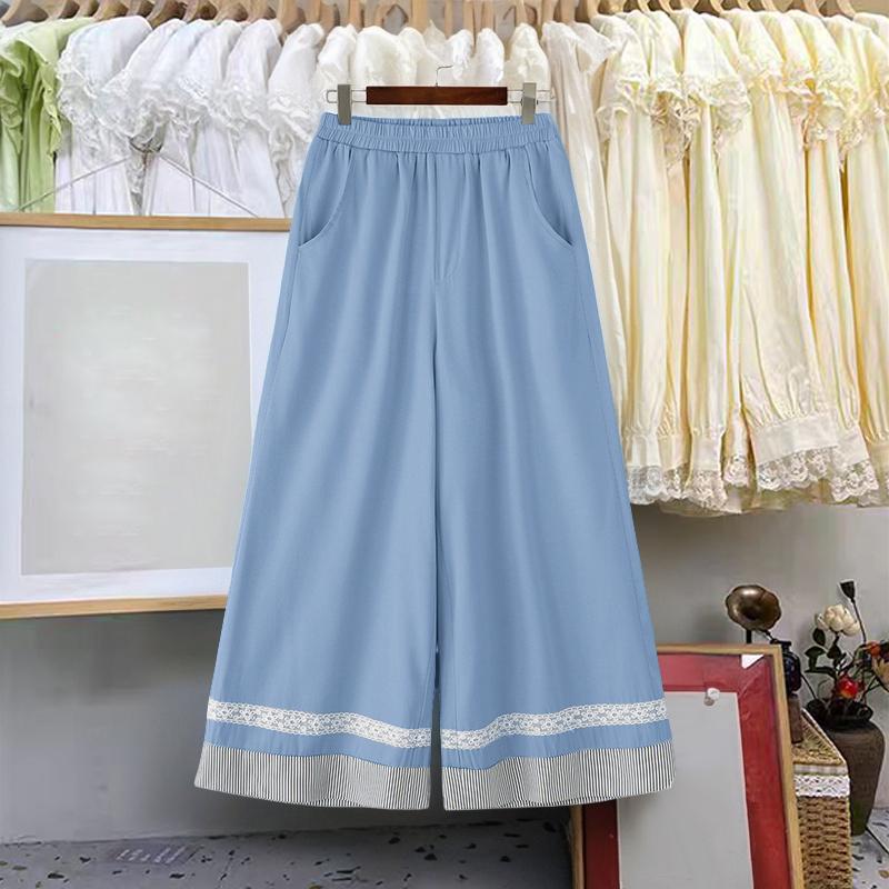 ZANZEA Женские повседневные укороченные брюки свободного кроя с эластичной талией и полосатой вставкой