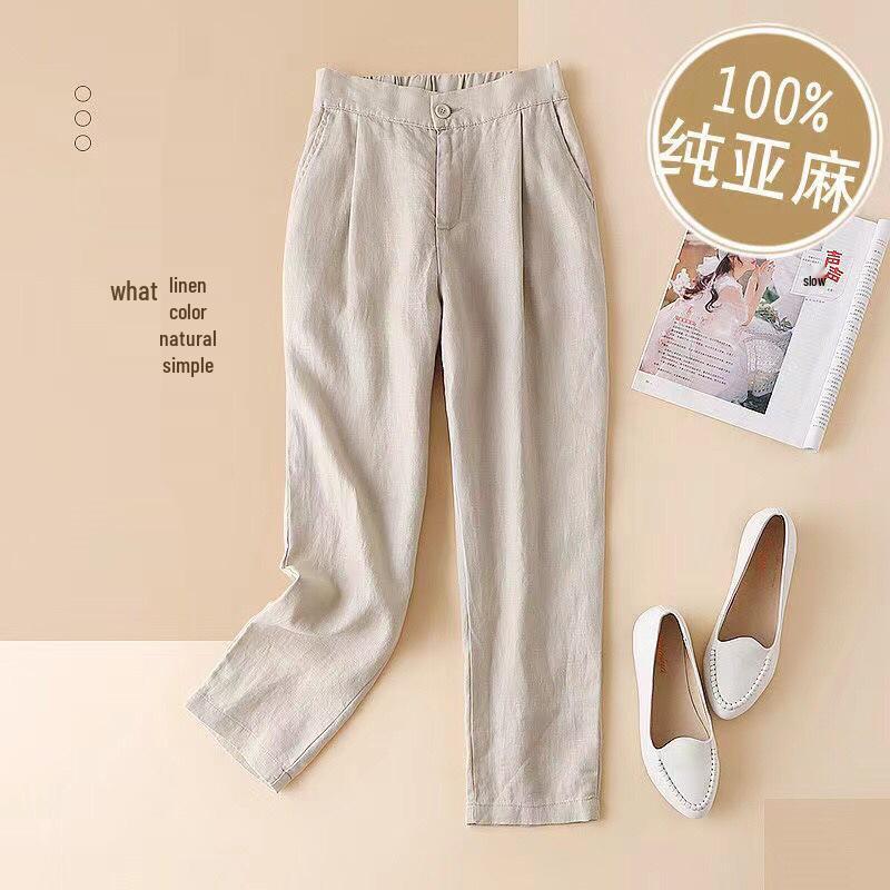 2024 Summer Women's Retro Pure Linen High-Waist A-Line Midi Skirt