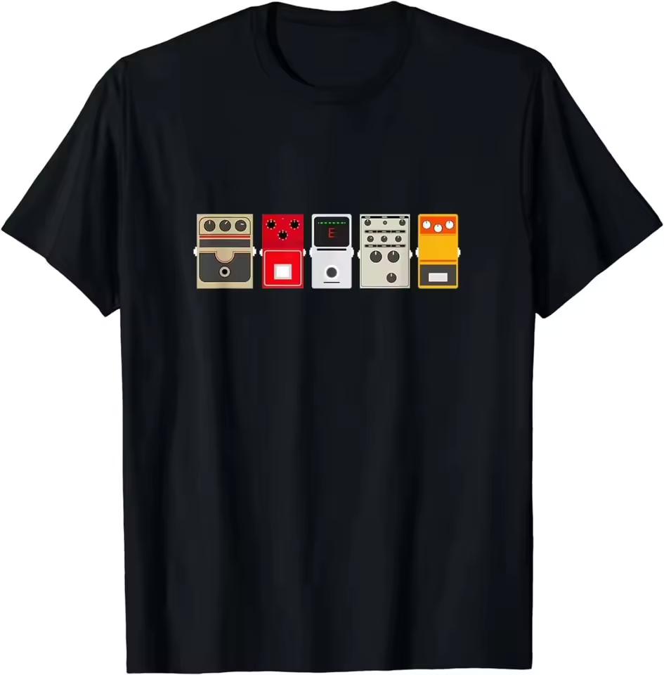 Guitar Effects Pedal Stomp Box Printed Women Top Vintage Short Sleeve CrewNeck Tee Casual Daily Clothing Woman High Quality Top