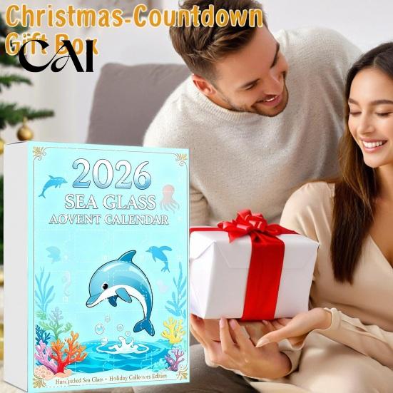 Collectible Animal Figurines 2026 Christmas Advent Calendar, 2D Acrylic Marine Animals Pendants, Interactive Family Games 24 Day Countdown Box, Window