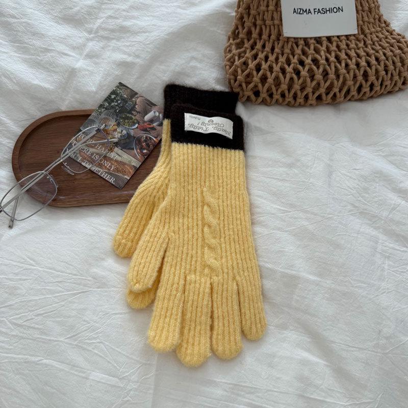 Женские длинные перчатки крупной вязки с цветными блоками для осени/зимы - Теплые, Защищающие от холода, Утепленные, для защиты рук при езде на велосипеде
