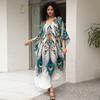 Vintage Peacock Feather Printing Loose Kaftan Swimsuit Coverup For Women Summer Casual House Dress Beachwear Cover-up