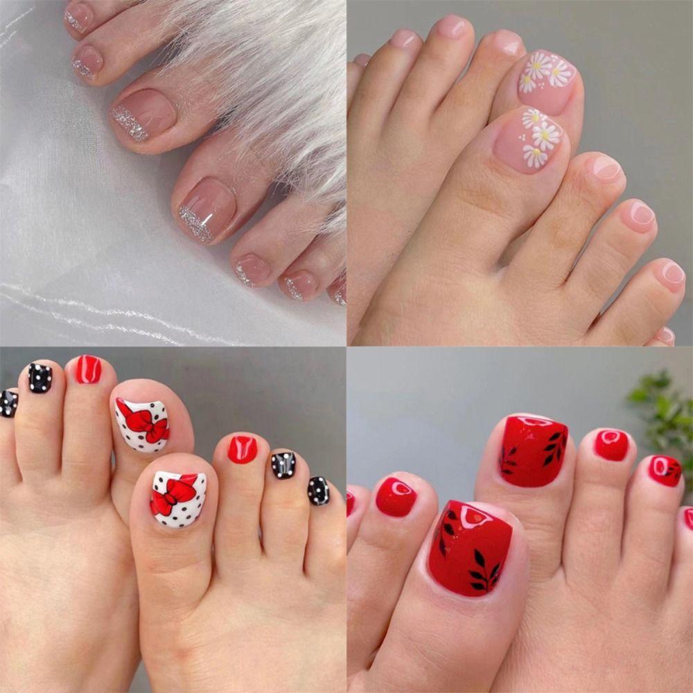Girls Foot Nails Tips Toe Nails Full Cover Fake Toenails Short French