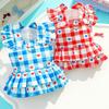 Princess Style Dog Clothes Plaid Traction Xiaofei Sleeve Strap Skirt Cat Dress Teddy Pet Corgi