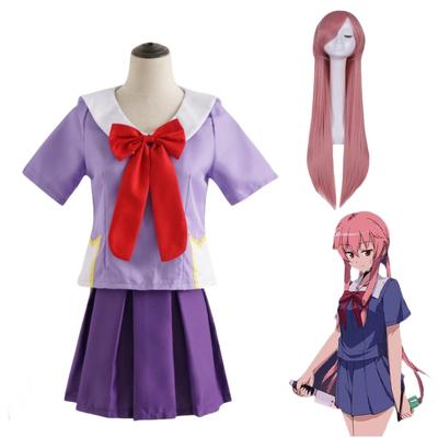Gasai Yuno Косплей Аниме Дневник будущего Gasai Yuno Mirai Nikki Косплей Костюм Школьная форма Бант Короткая юбка Парик Костюмы на Хэллоуин