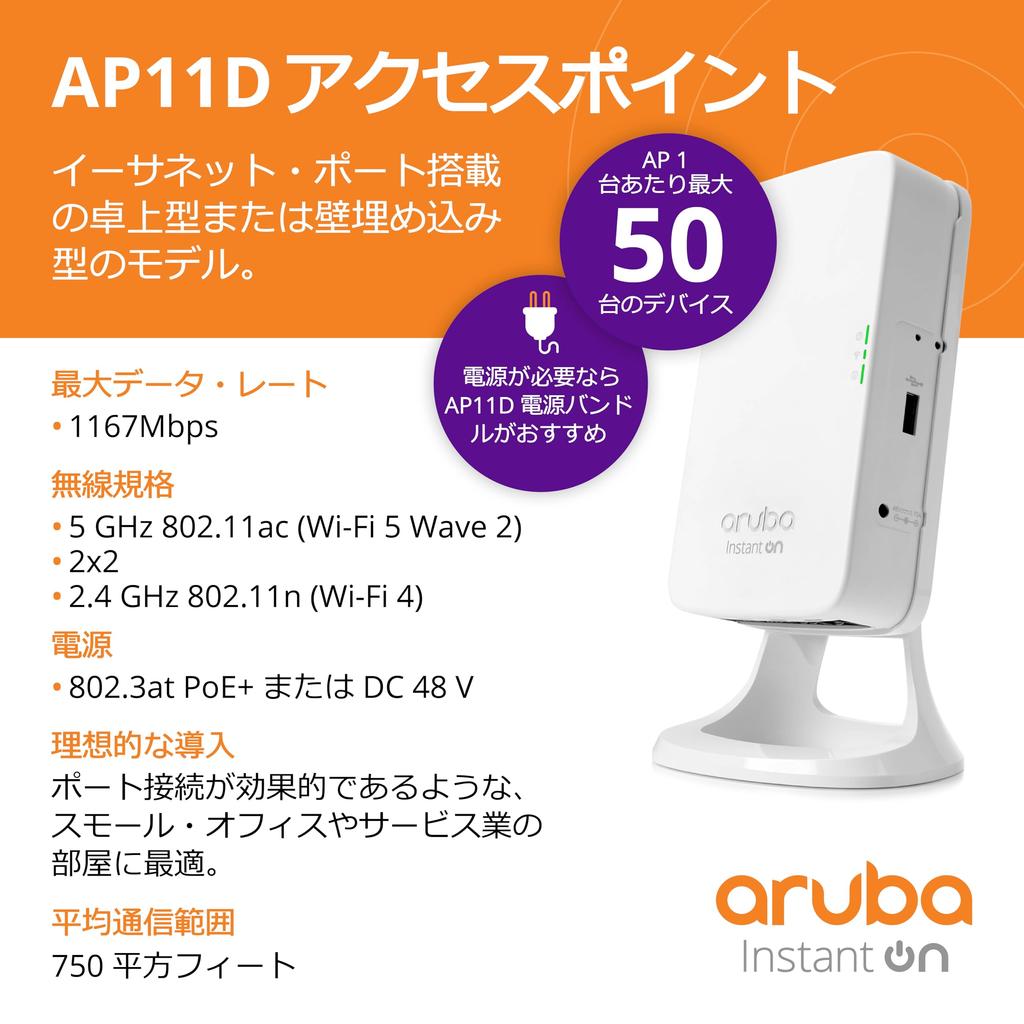 HPE Networking Instant On Access Point AP11D 2x2 WiFi 5 Indoor Wireless Access Point with Uplink and 3 Local Boats Power Supply Sold Separately JP