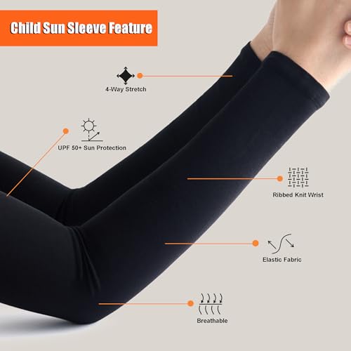 6 pairs of kids' arm sleeves for ages 4 to 10, unisex, cooling sports compression cover, UV sun protection, arm protection