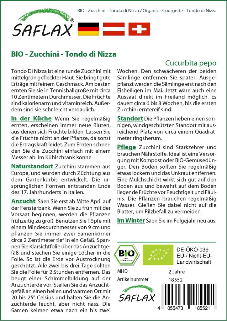 SAFLAX Garden in the Bag - Органический - Кабачок - Tondo di Nizza - 5 семян - С субстратом в подходящем пакете-стойке - Cucurbita pepo