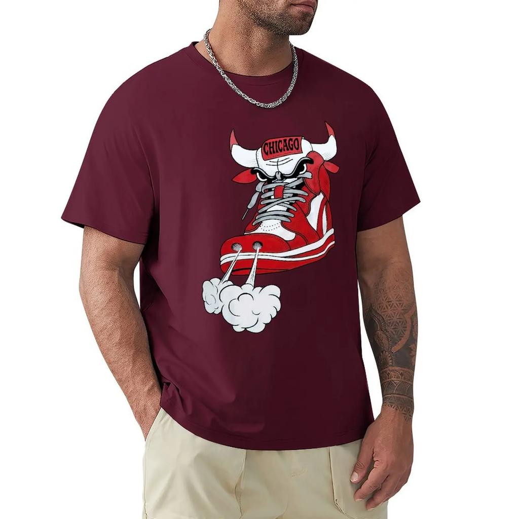 Футболка Chicago Shoe Bull Red White Hip Hop Longline Футболка Harajuku с коротким рукавом Футболка с графикой из 100% хлопка