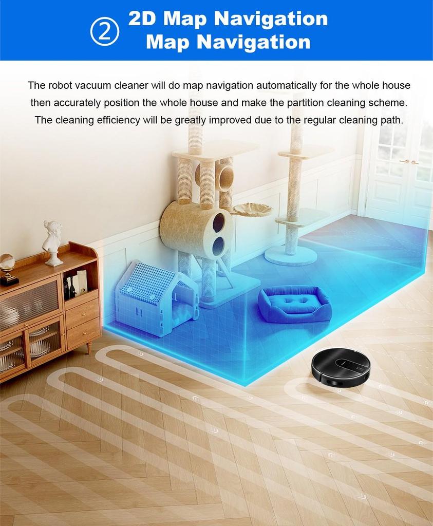 Liectroux N7S-U Robot Vacuum Cleaner and Wet Mop Combo, Smart Mapping, WiFi App, 6000Pa Suction