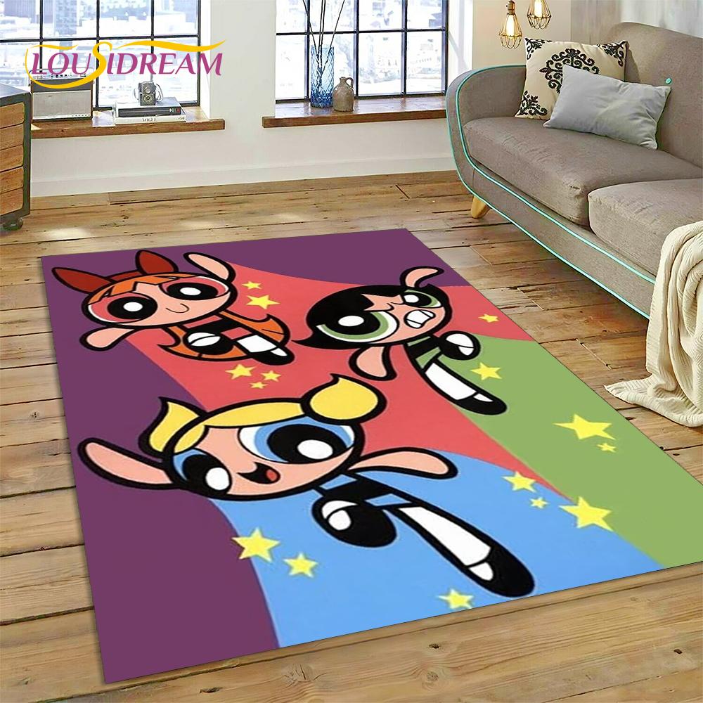 Cartoon Cute P-Powerpuff Girl Rug Carpet for Living Room Bedroom Home Decor,Floor Mat Non-slip Decoration for Sofa Doormat Gift