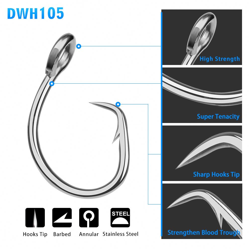 Free Samples Sea Fishing Stainless Steel Hooks Barbed Tuna/Shark Hook for Boat Fishing High Quality Preservative 5pcs/bag