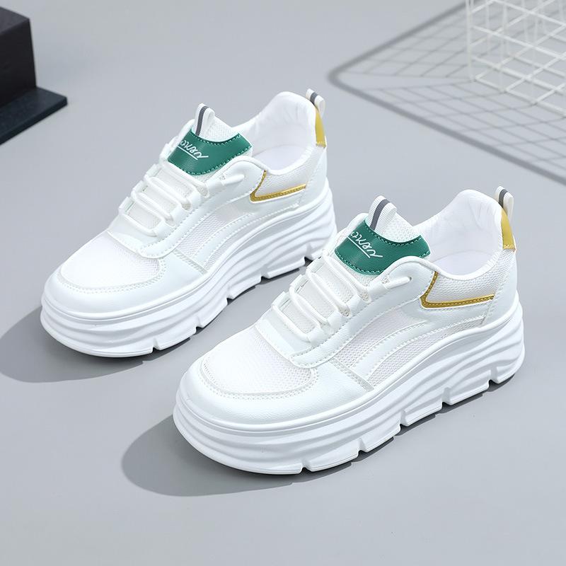 W3603 Hidden Heel White Shoes Women's Mesh Breathable 7cm Summer Platform Sneakers Casual Shoes Women's Sports Shoes Mesh