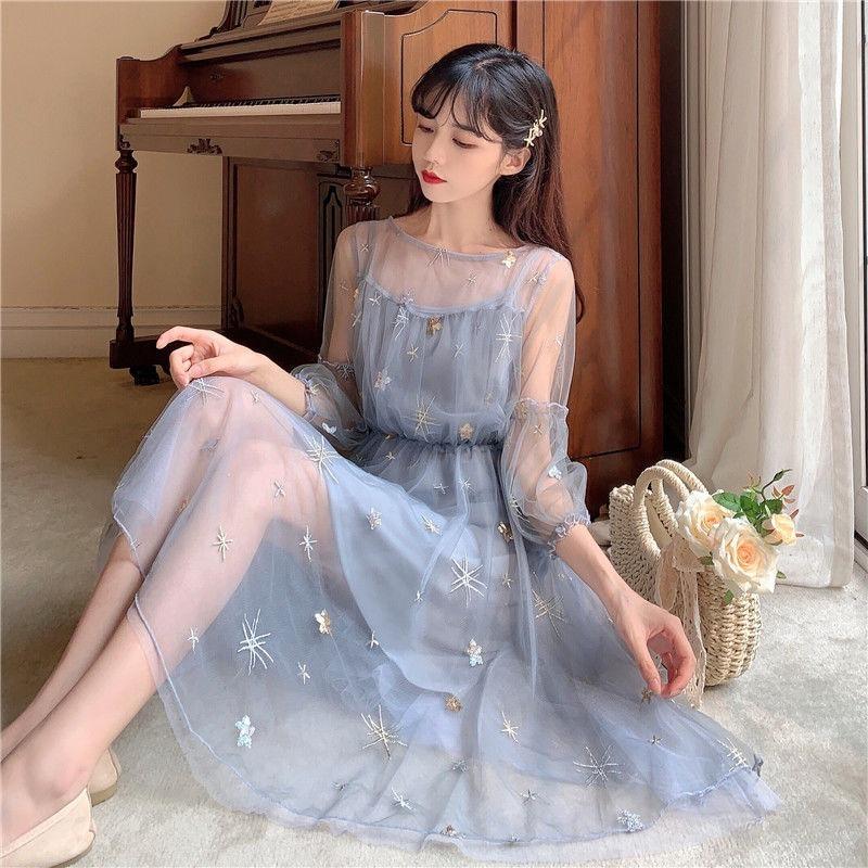 Сетчатые платья женские корейский стиль пэчворк пайетки милые элегантные модные досуг девушки летние праздничные вечерние платья с круглым вырезом