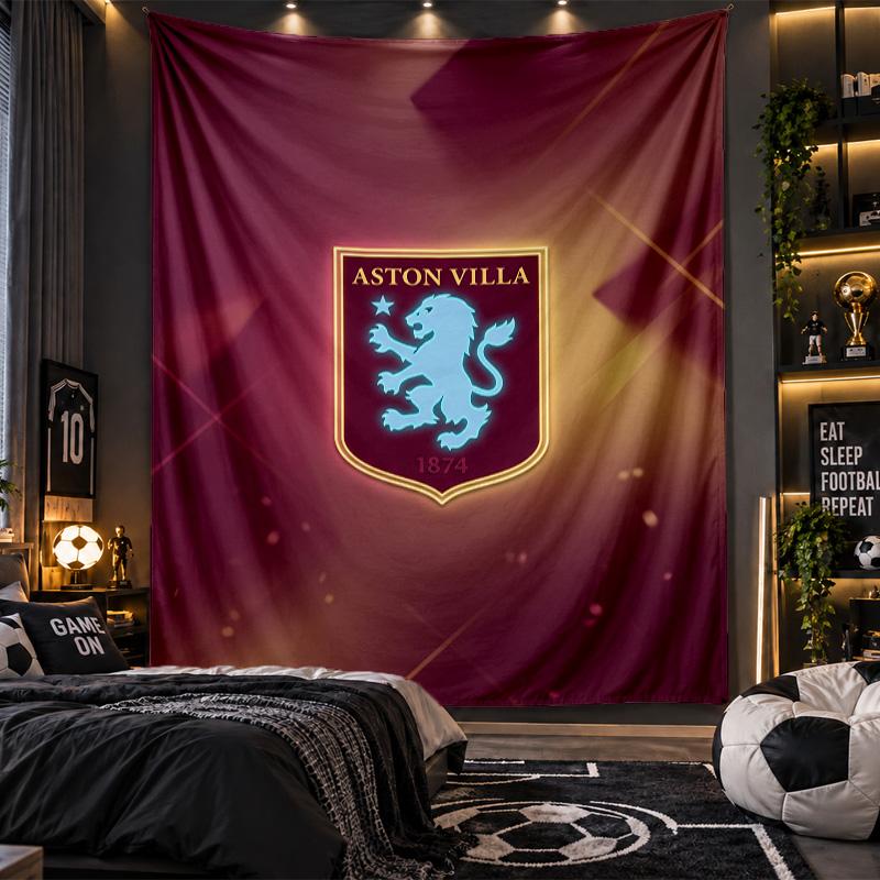 Wall Hanging Tapestry Aston Villa Football Print Cloth for Living Room Bedroom Home Decor