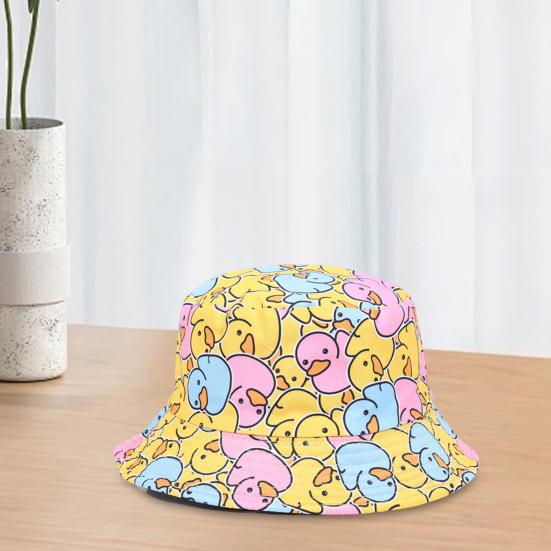 Fisherman Hat Flat Dome Wide Brim Yellow Duck Print Basin Hat Lightweight Breathable