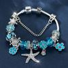 Cute Turtle Bracelet Purple Pink Red Aqua Blue Flower Beads Silvery Color DIY Starfish Pendant Bangle Bracelet Jewelry
