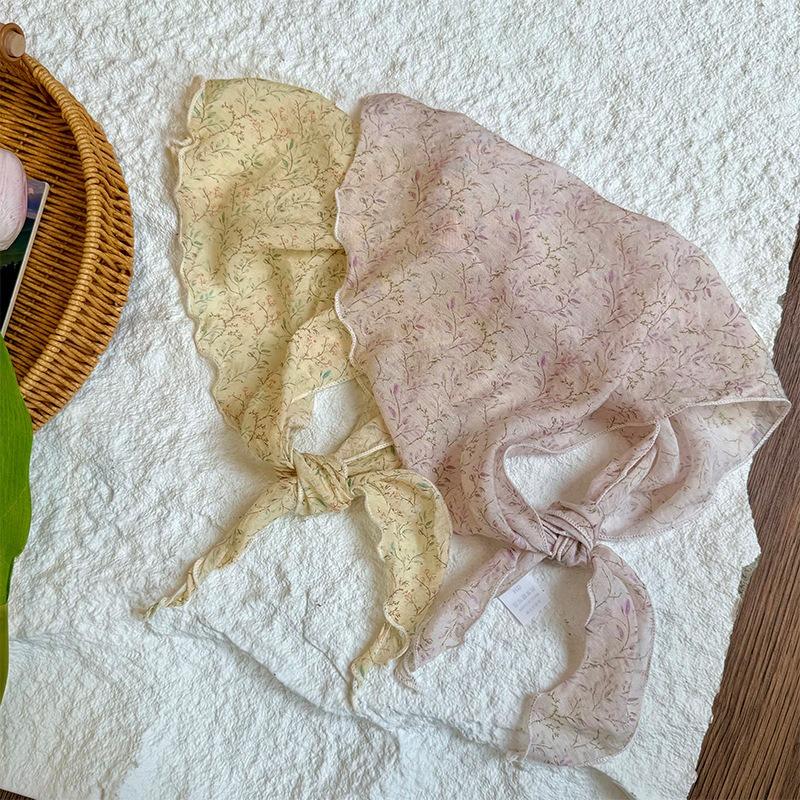 Треугольный шарф шарф женский литературный новый цветочный маленький шарф шелковый шарф высококачественный головной платок летняя женская пасторальная повязка для волос