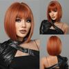 Short BOB Synthetic Wigs Straight Orange Hair Wigs with Bangs Heat Resistant Fiber Wig for Women Cosplay Daily