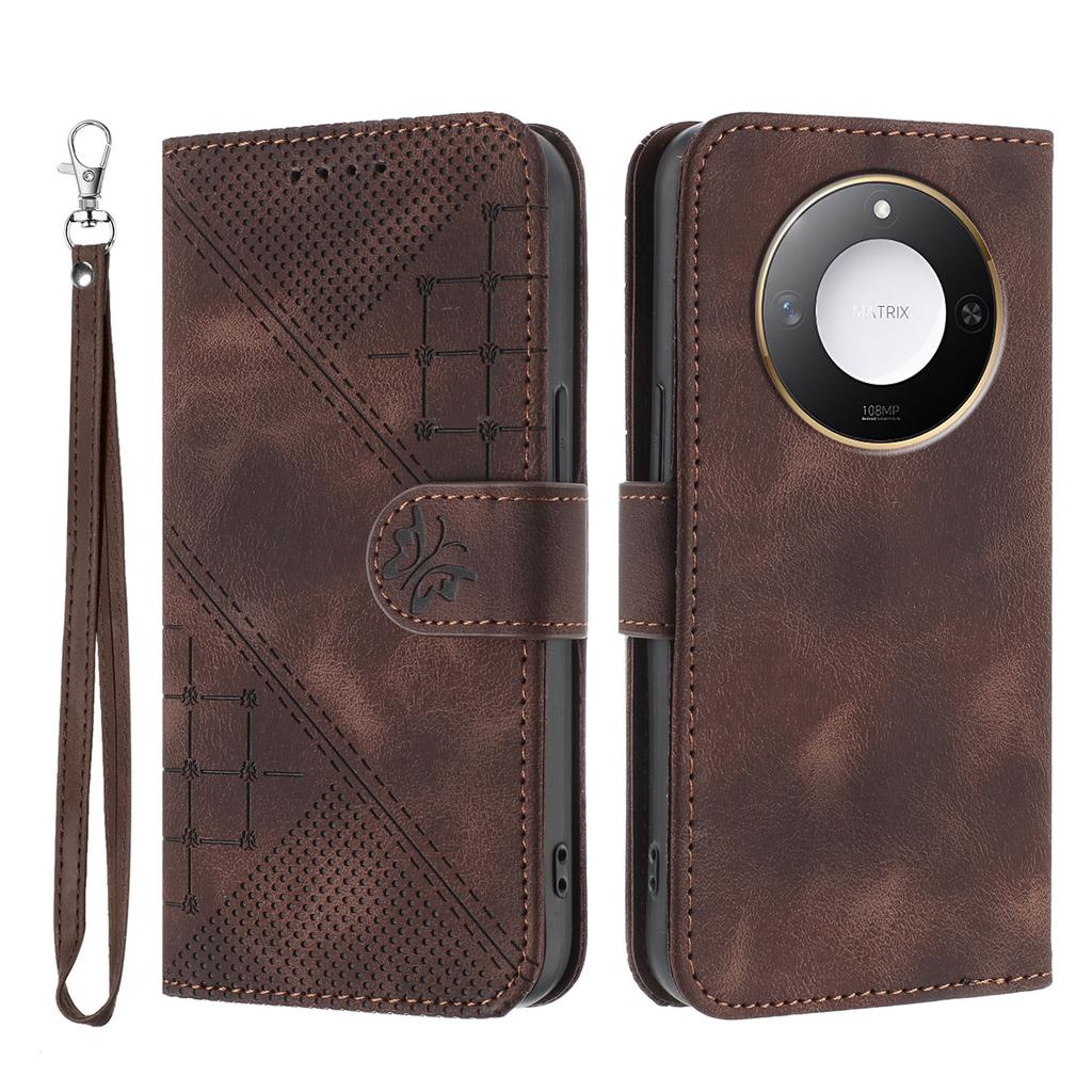 For Honor X9c Smart 5G/Honor X60 5G Leather Wallet Case Butterfly Flower Imprinted Phone Cover with Strap