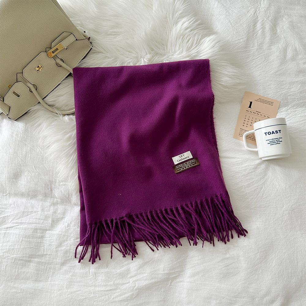 Solid color scarf women's imitation cashmere autumn and winter new high-end medium and long thermal scarf large shawl wholesale