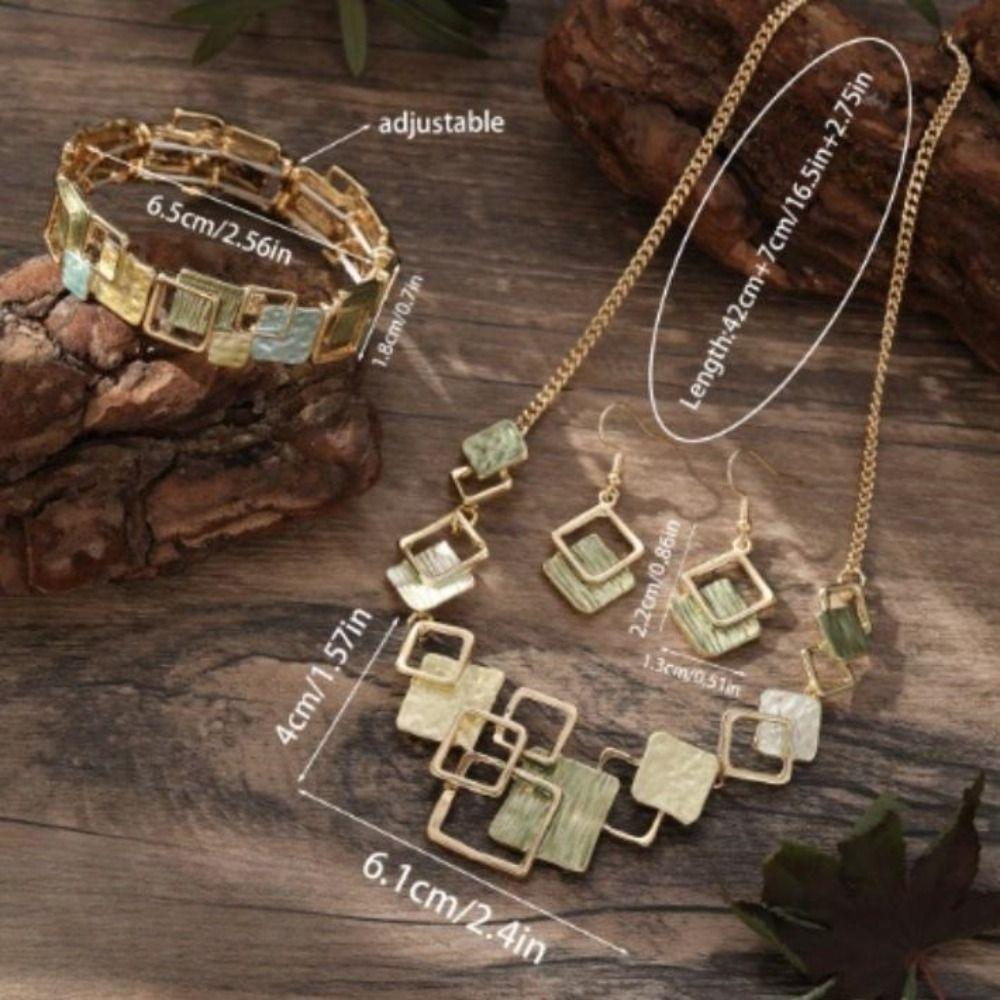 Geometric Necklace Bracelet Earrings Vintage Square Bracelet Vintage Colored Necklace Party