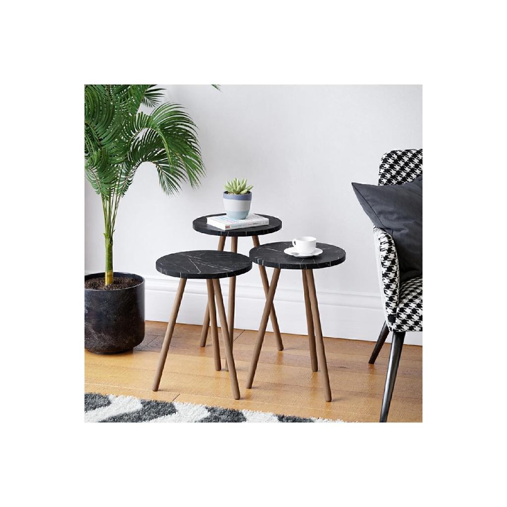 Журнальный столик с тройным вложением, деревянные ножки, круглые мраморные узоры, дизайн Efes