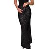 Maxi Skirt High Waist Solid Color Long Skirt with Shiny Sequin Decoration Home Commuting Street Leg-lengthening Skirt