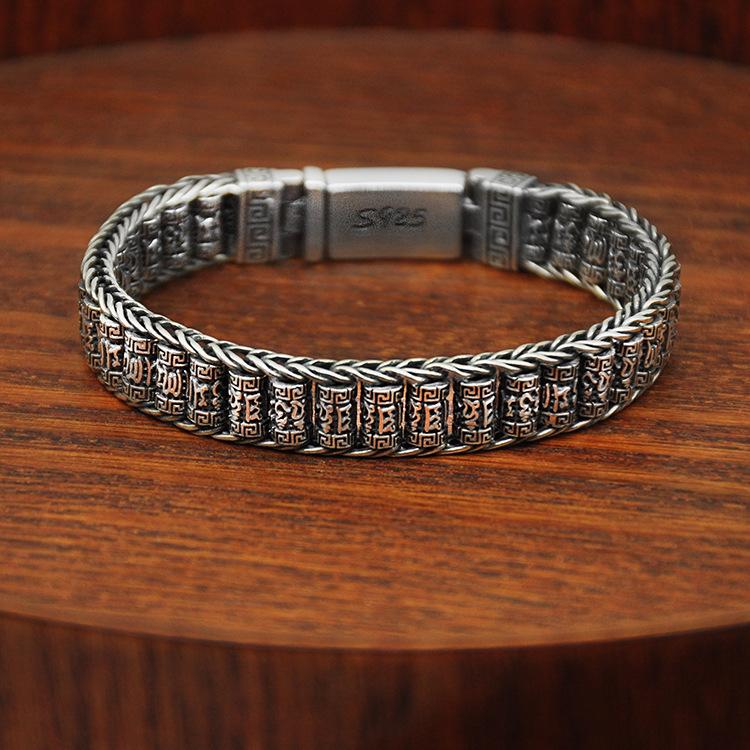 Новый настоящий мужской браслет из чистого серебра S925, ручной работы, буддийский шестисимвольный револьвер с мантрой, индивидуальные подарки на удачу для мальчиков