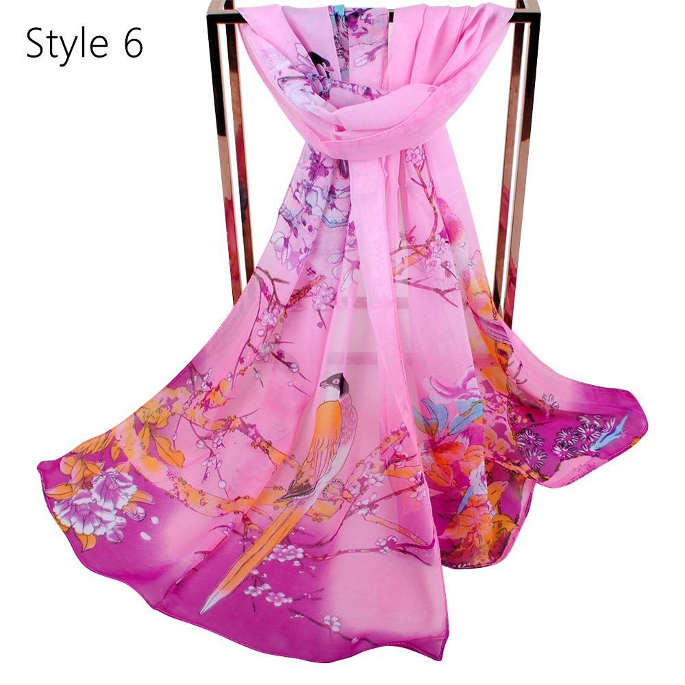 Big Size Long Chiffon Scarf Flower Print Muslim Headband Fashion Shawl Silk Women