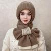 Winter Knit Hat Scarf Set Large Head Circumference Elastic Warm Riding Hat Outdoor Activities Travel Cycling Headwear