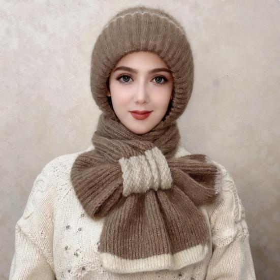 Winter Knit Hat Scarf Set Large Head Circumference Elastic Warm Riding Hat Outdoor Activities Travel Cycling Headwear