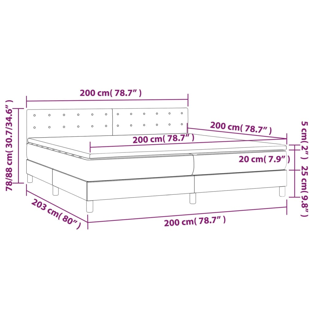 Box Spring Bed with Mattress & LED Dark Gray 200 x 200 cm Velvet