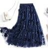 Luxury Woman Skirts Korean Style Fashion Elastic Waist Appliques Embroidery Floral Mesh Skirt Long Gauze Ball Gown Skirt