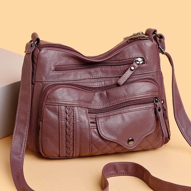 Fashion Retro Trend Four Seasons Soft Leather Multi-layer Multi-pocket Sewing Multi-layer Single Shoulder Oblique Span Women's Bag