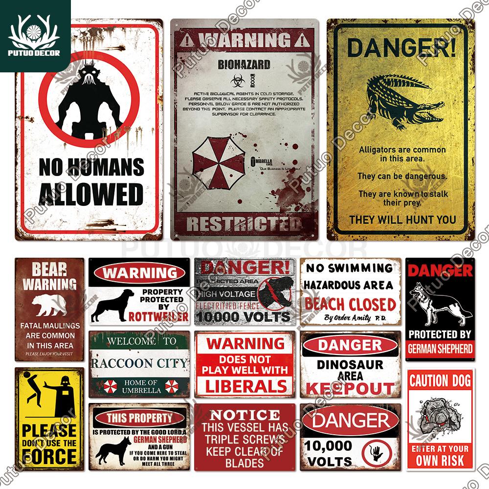 Putuo Decor Warning Vintage Metal Sign Plaque Metal Retro Tin Sign for Bar Club Park Backyard Home Man Cave Wall Decor