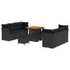 Canapé de jardin 9 pièces avec coussins Noir Rotin poly Acacia, Salle à manger de jardin 3 pièces avec coussins Noir Rotin 3363384