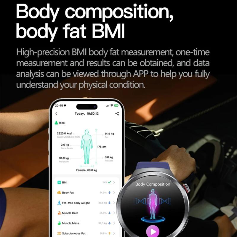 2025 New Uric Acid Blood Pressure Blood Oxygen Body Analysis Smart Watch ECG+PPG Clock Bluetooth Call Smart Watch Men Fatigue Monitoring