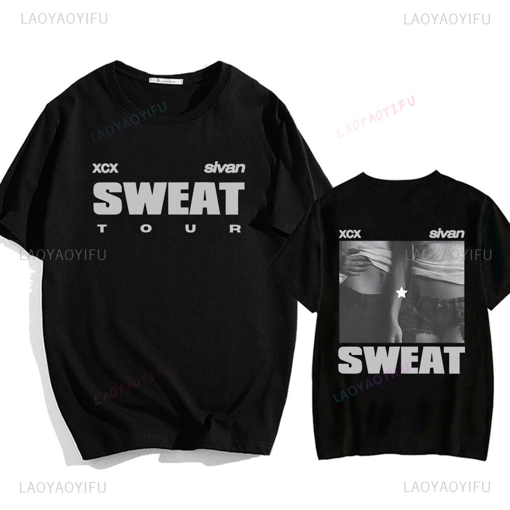 Charli Xcx Troye Sivan Sweat Tour Double Sided Graphic Tshirt Music Concert Unisex Casual Streetwear Short Sleeve Tee