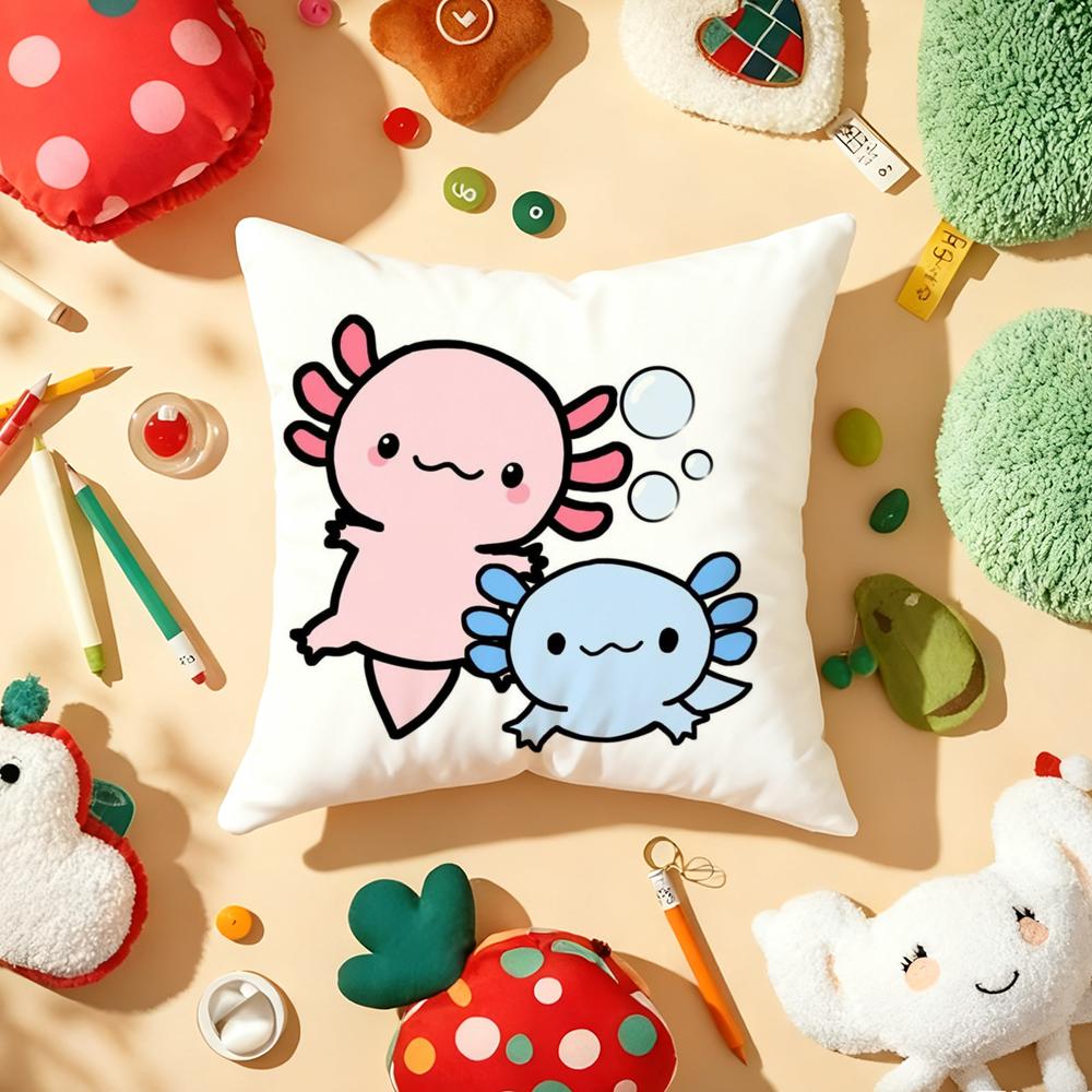 Cartoon Cute Axolotl Cushion Cover Plush Fabric Soft DoubleSided Printed Sofa Warm Winter Home Gift Pillow Cover