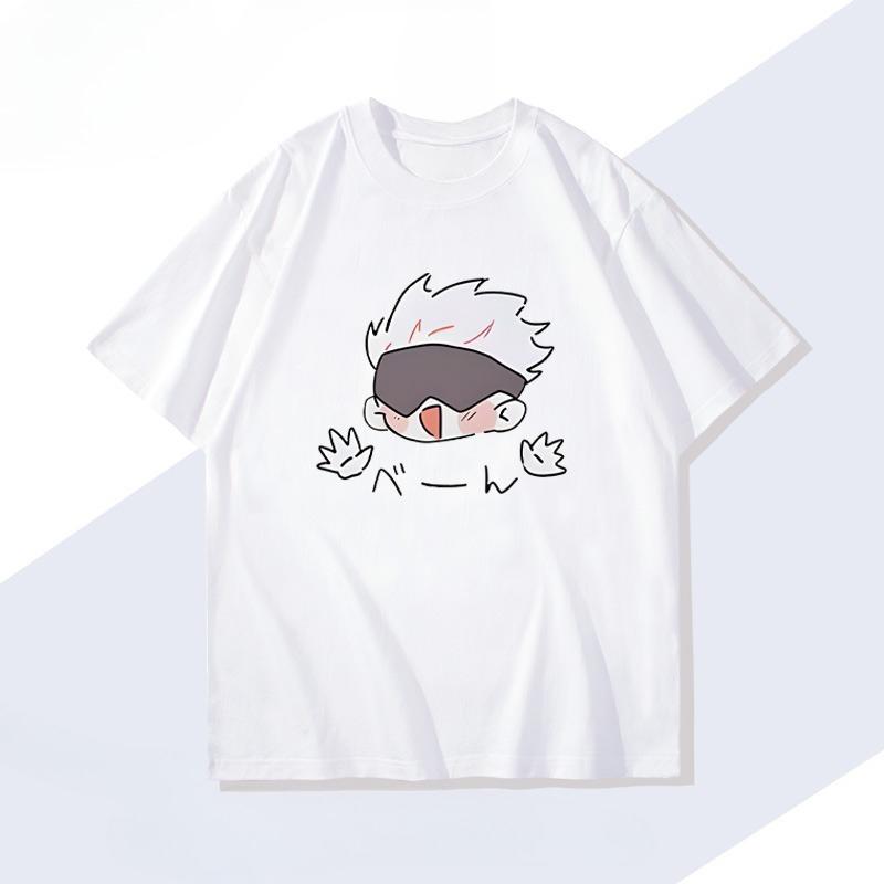 Аниме Магическая битва Годжо Сатору Мультяшные футболки Мужские Женские Хлопковые Харадзюку Высокого Качества Топы Футболки Хип-хоп Уличная одежда Оверсайз
