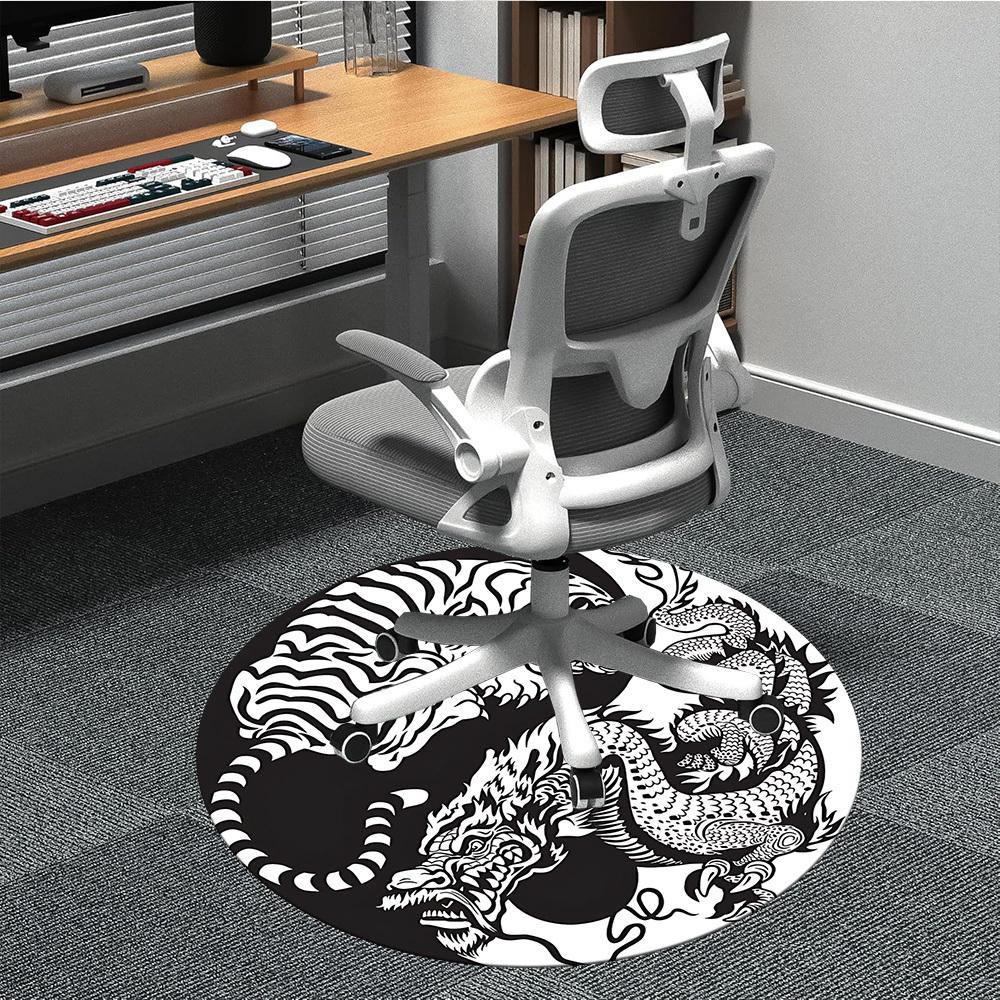 1pc Tiger Dragon YinYang Office Round Area Rug, Under Office Chairs Bedroom Living Room Home Decor, Room Deco, Available in Various Sizes